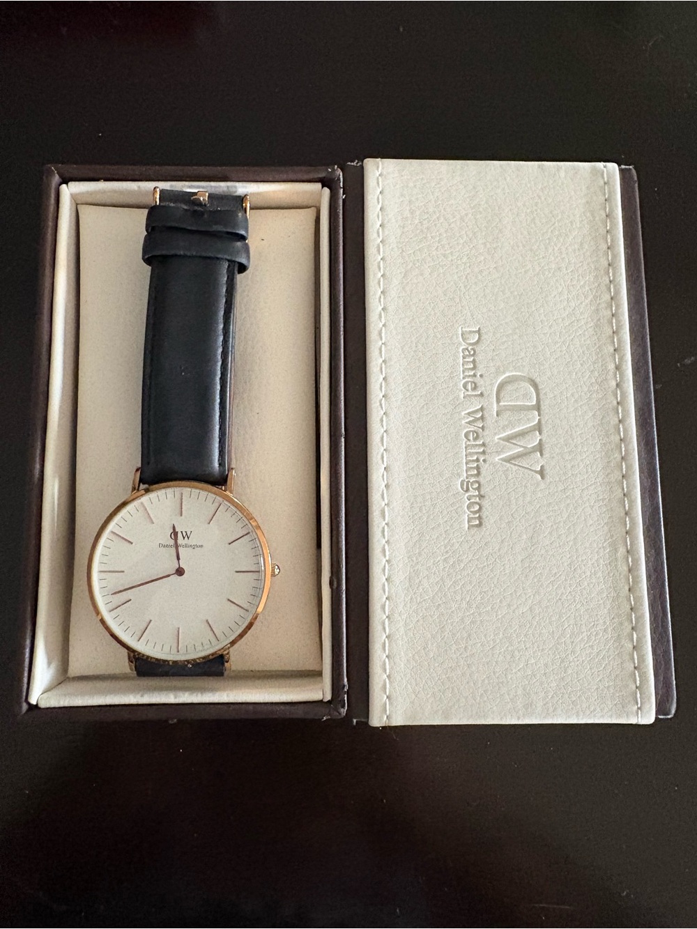 Daniel Wellington Black Leather Strap Watch with Rose-Gold Case